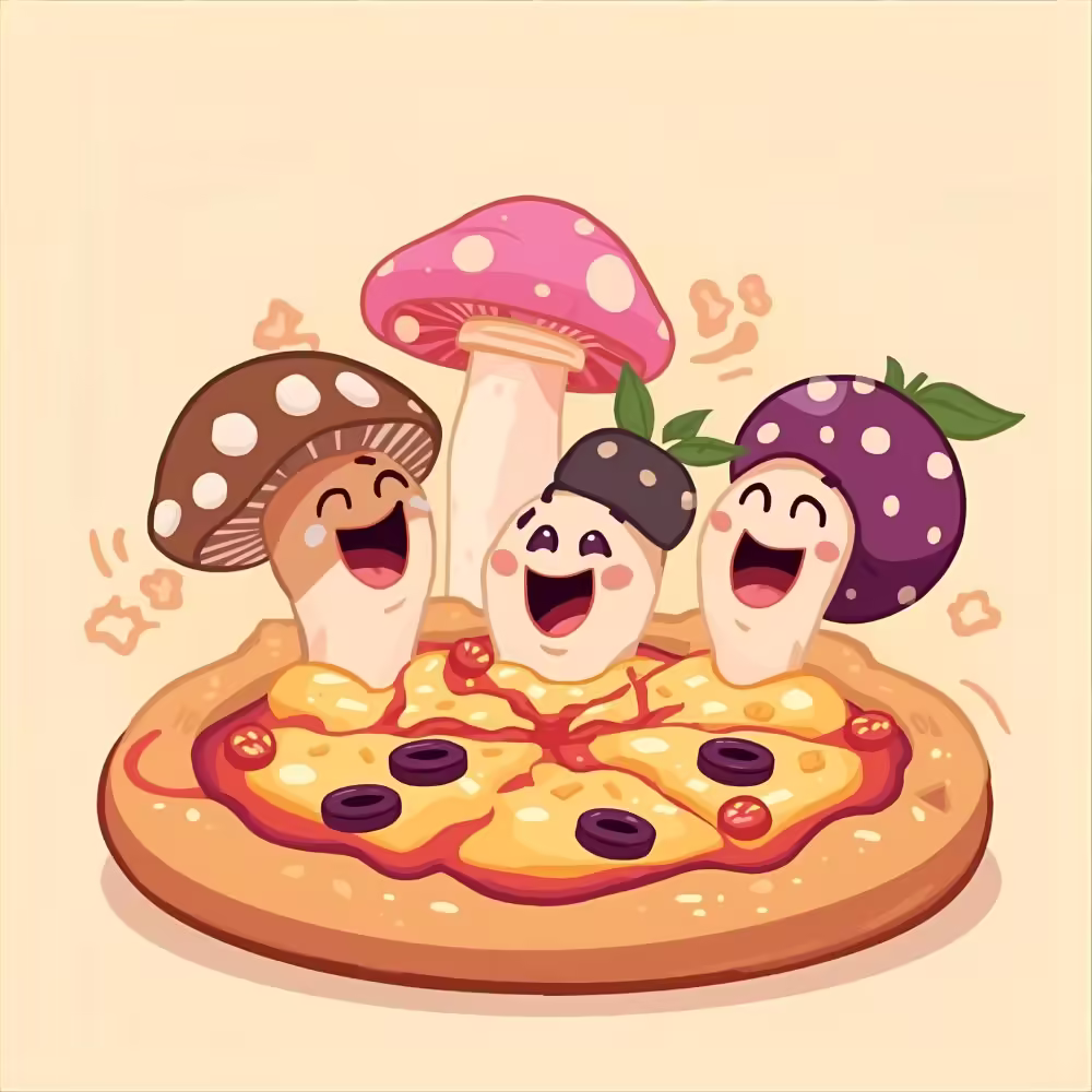 Funny pizza topping jokes illustration.