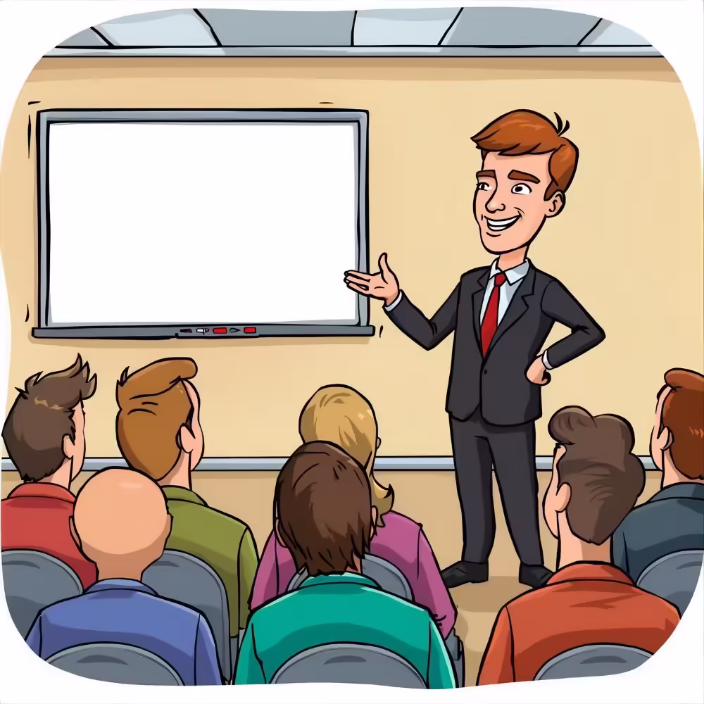 Work presentation lightened with clean jokes.