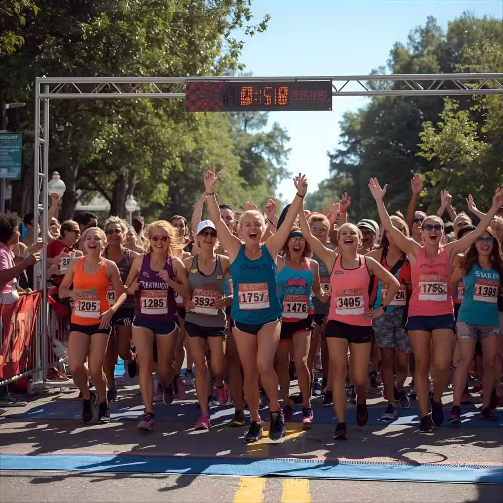 Race day puns crowd cheering at finish line.
