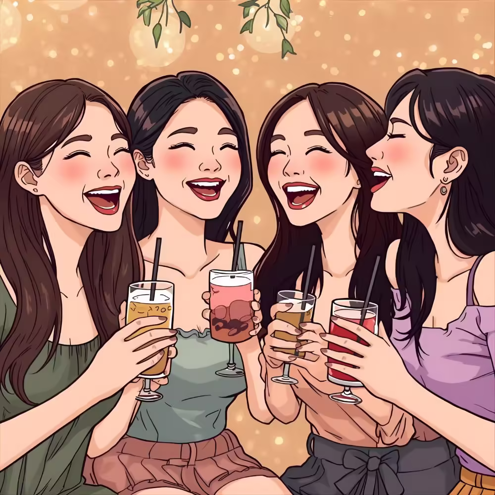 Group of adults laughing together at a bar.