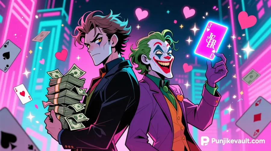 jack and joker bl series funny cartoon with neon city and hearts punjokevault.com