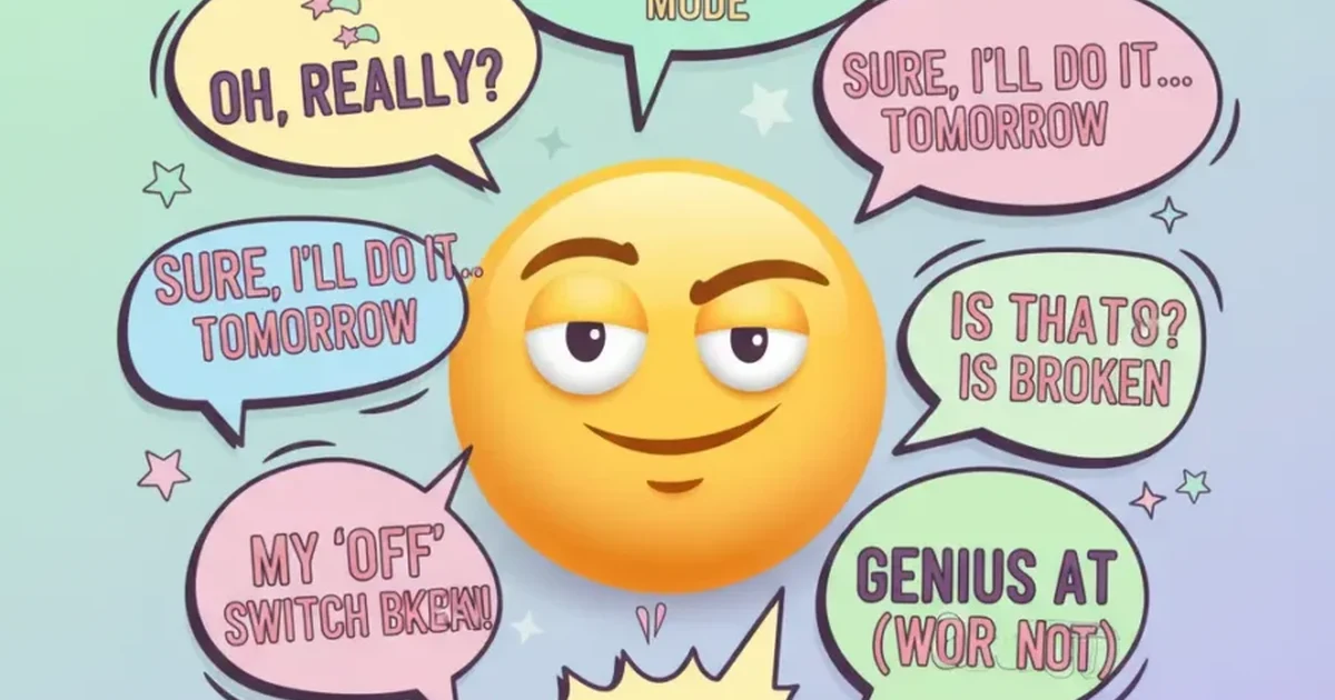 “Funny sarcastic puns with a smirking emoji and witty one-liners in a colorful, humorous design.”