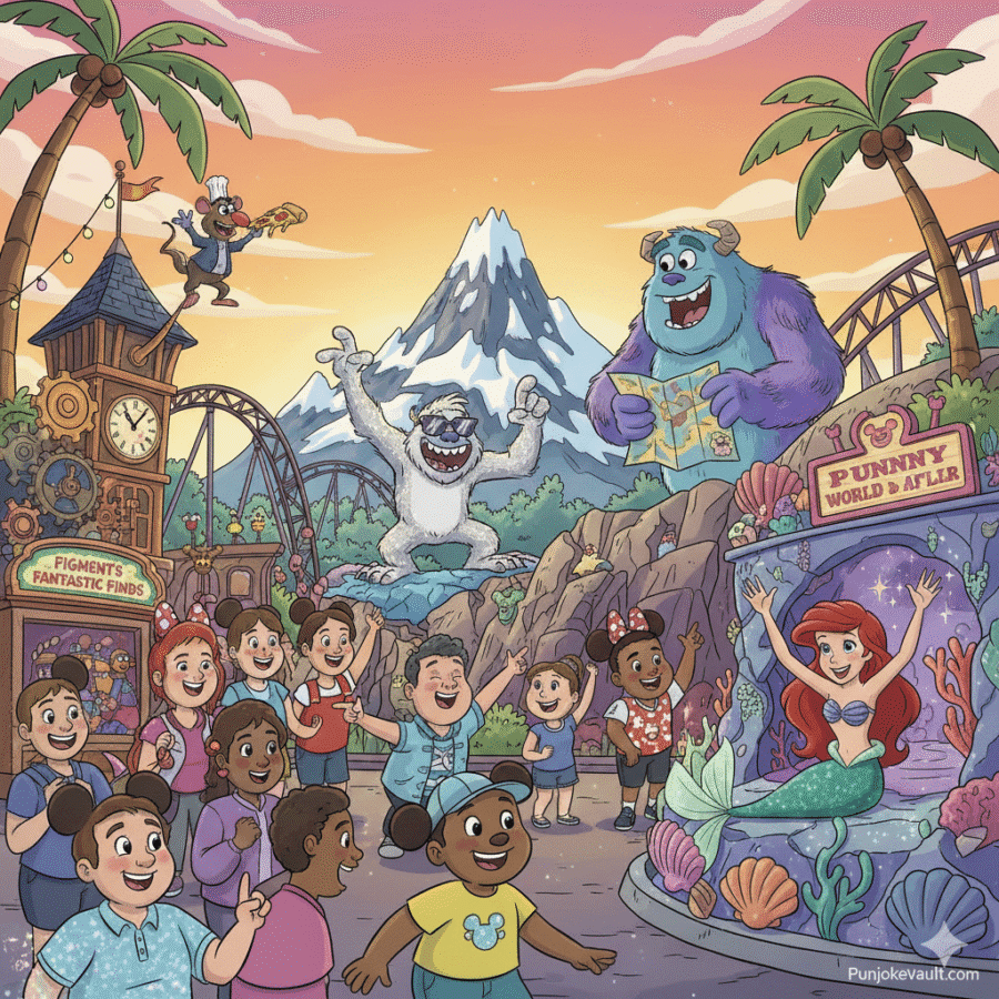 disney parks inside jokes hidden humor cartoon whimsical scene