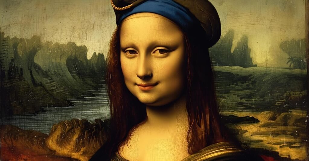Mona Lisa winking with a beret.