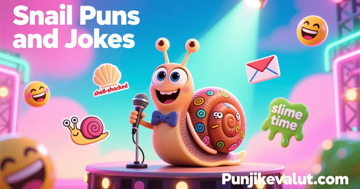 cartoon snail telling jokes on stage