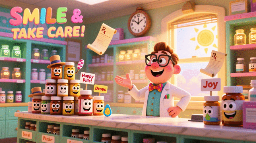 fun pharmacy jokes cartoon illustration