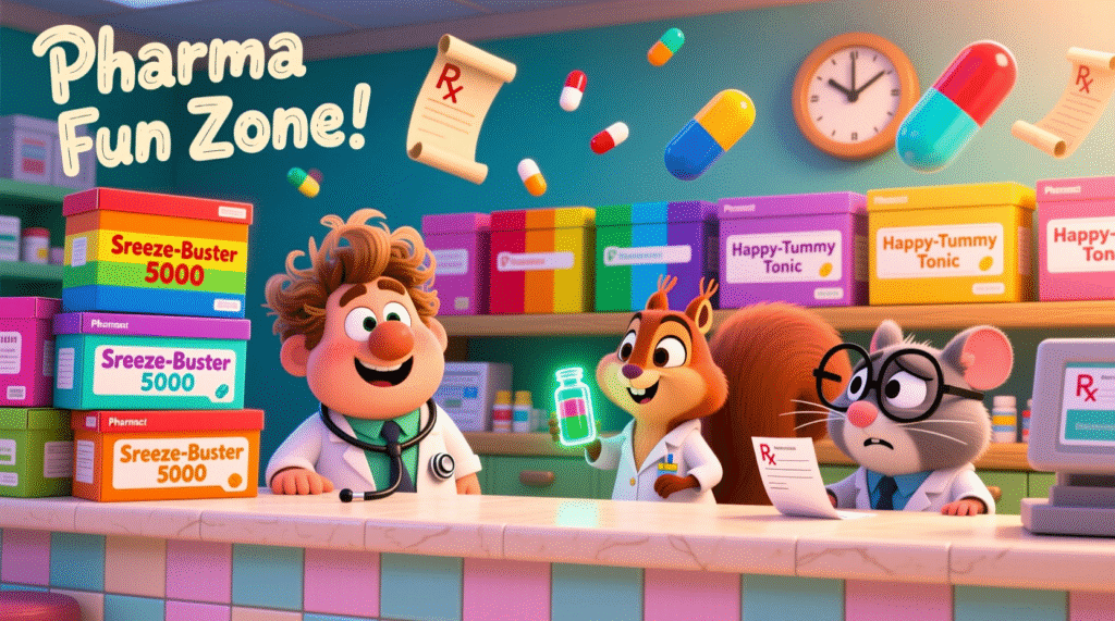 funny moments at pharmacy counter illustration