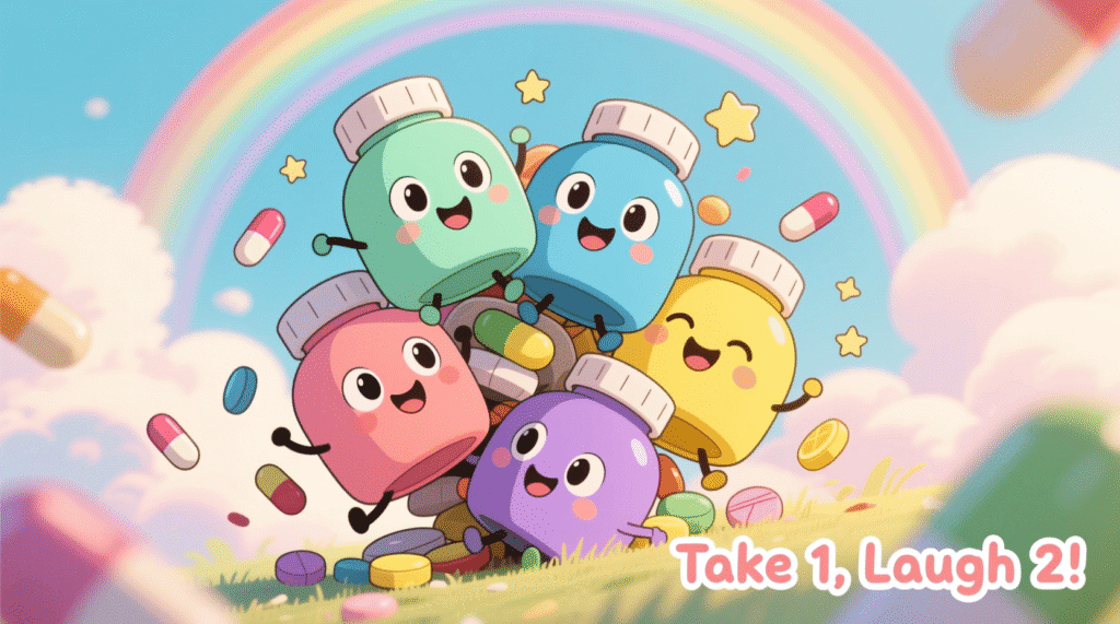 medicine mix up cartoon illustration