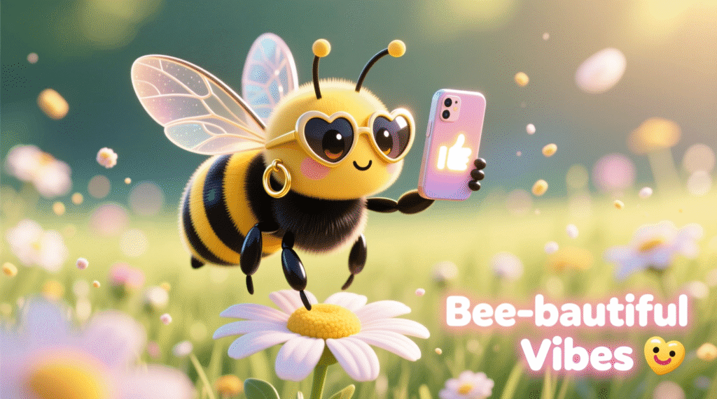 Cute bee posing like a social media influencer