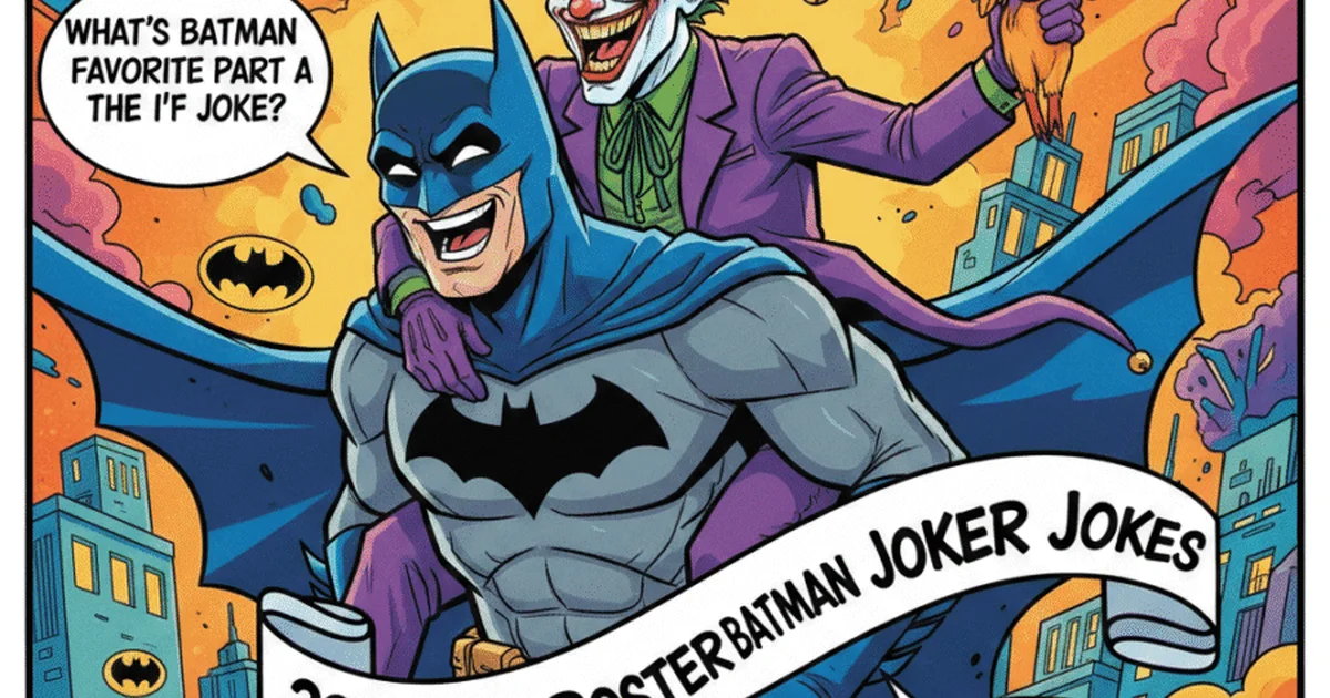 ChatGPT said: "Funny comic-style poster of Batman and Joker laughing with colorful speech bubbles,