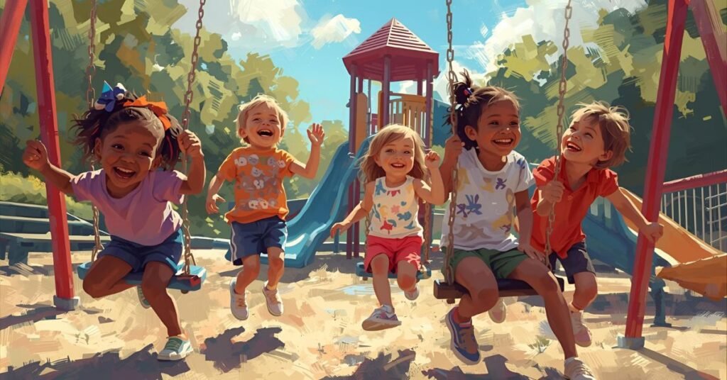 Laughing kids on a playground