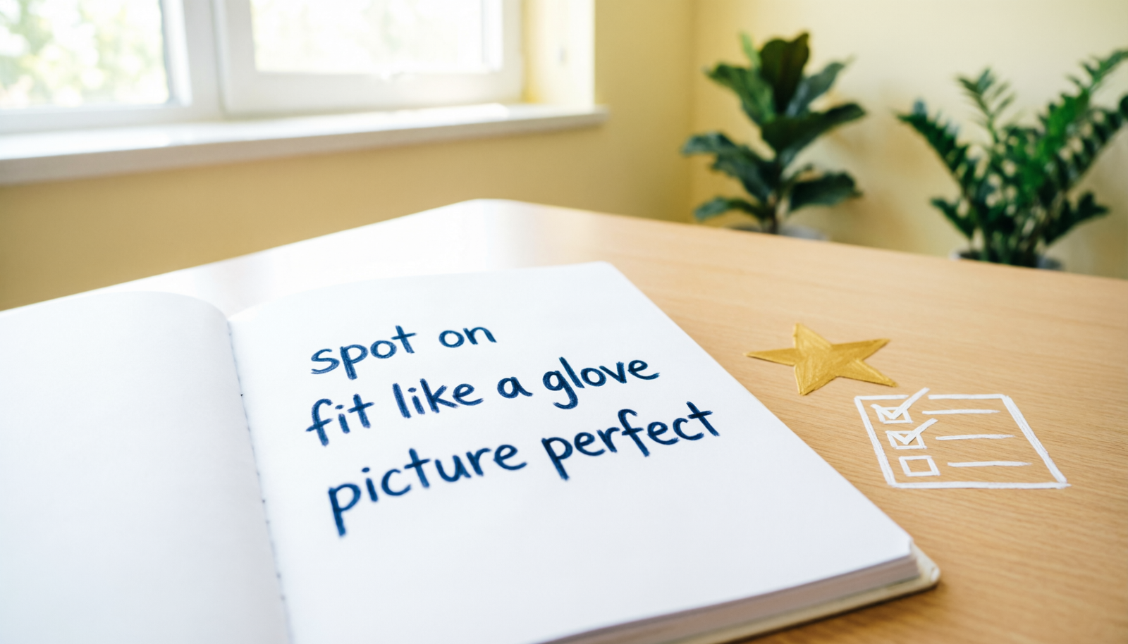 Notebook showing common idioms for perfect with examples for students and ESL learners