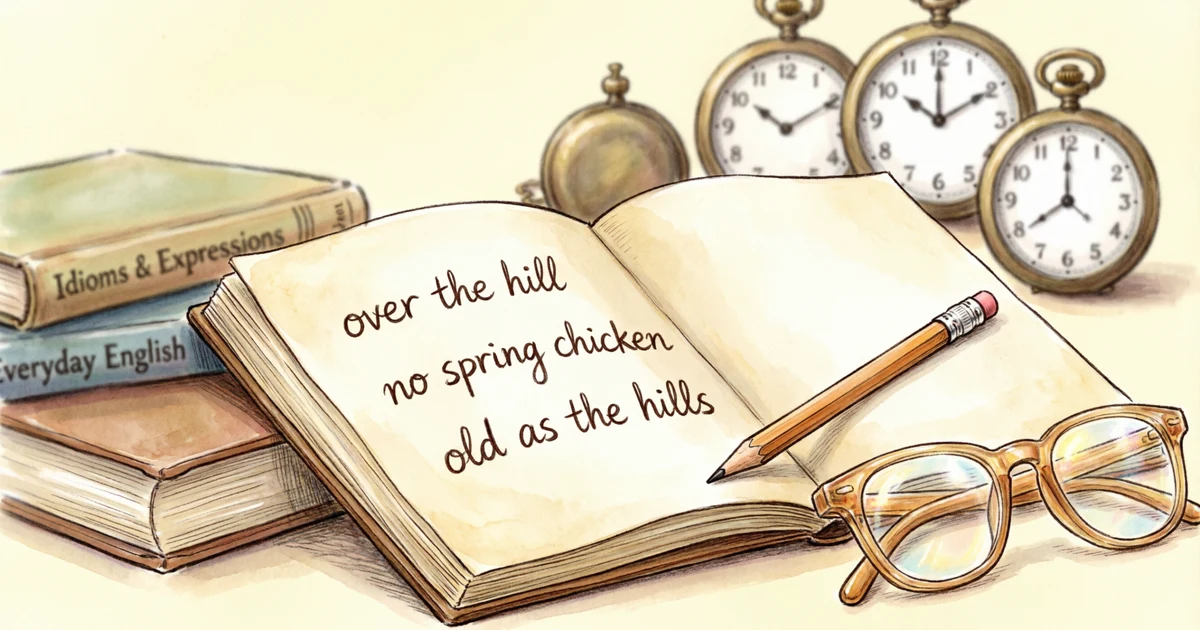 Notebook showing idioms for old with examples for students, writers, and ESL learners