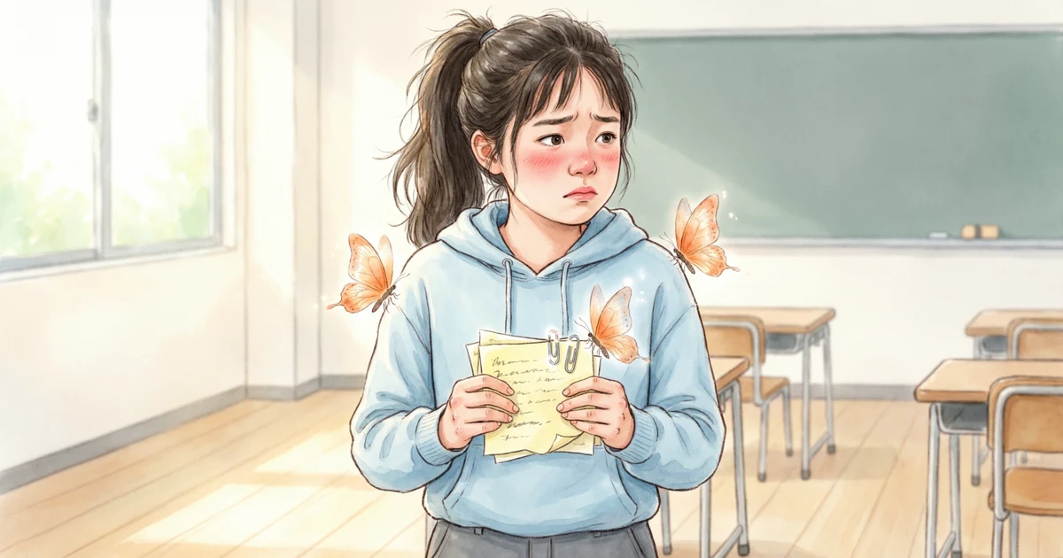 Nervous student illustration showing idioms and metaphors for feeling anxious before a presentation.