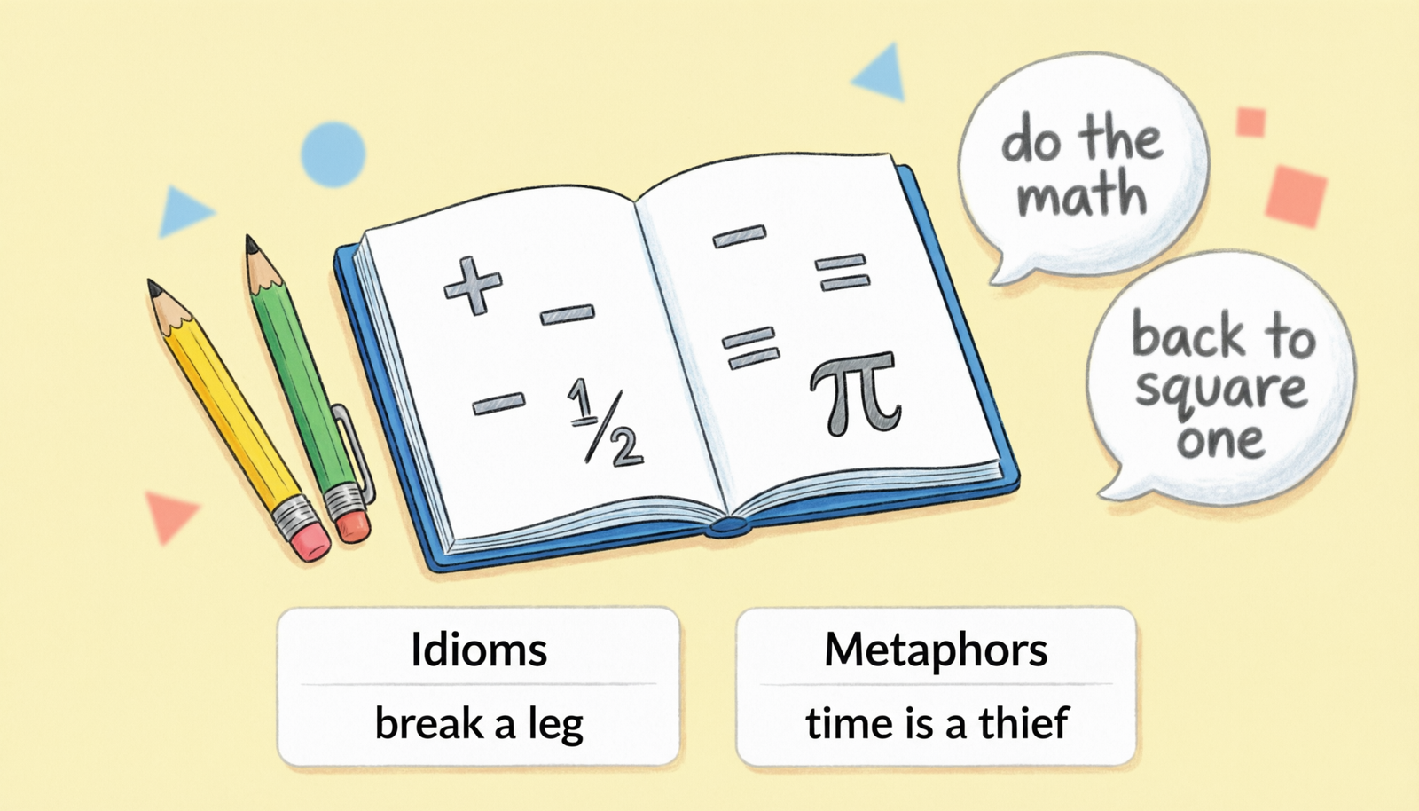 Idioms for math explained with examples of idioms and metaphors for students and ESL learners