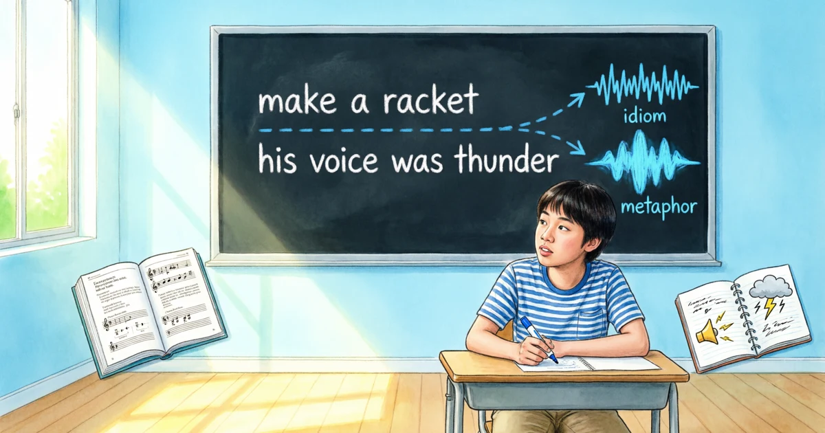 Student learning idioms for loud and metaphor examples on a classroom board