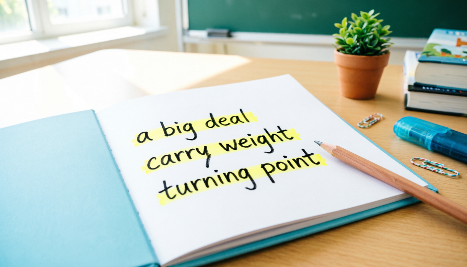 Notebook with examples of idioms for important written for English learners
