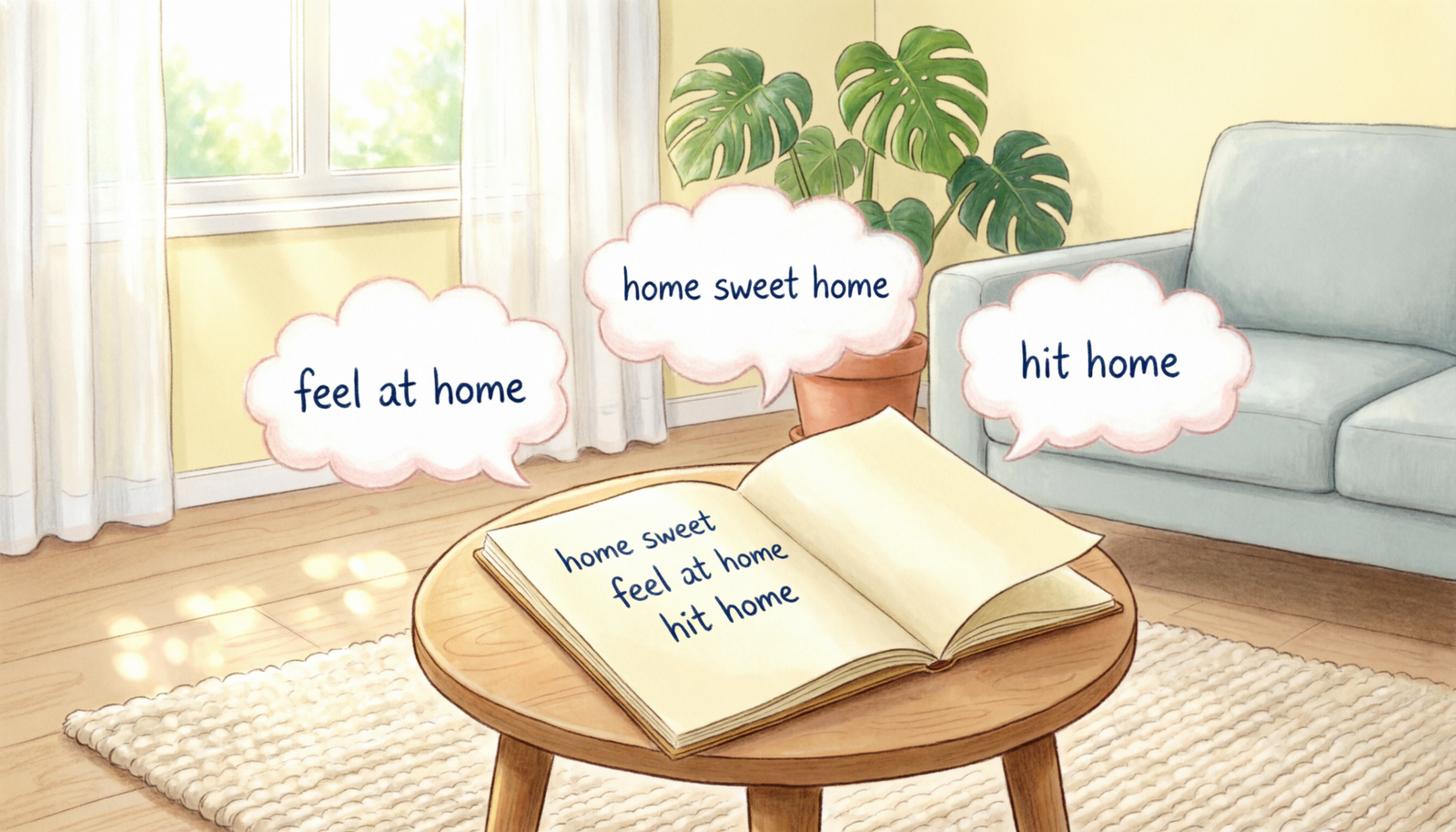 Idioms for home explained with examples for students and ESL learners