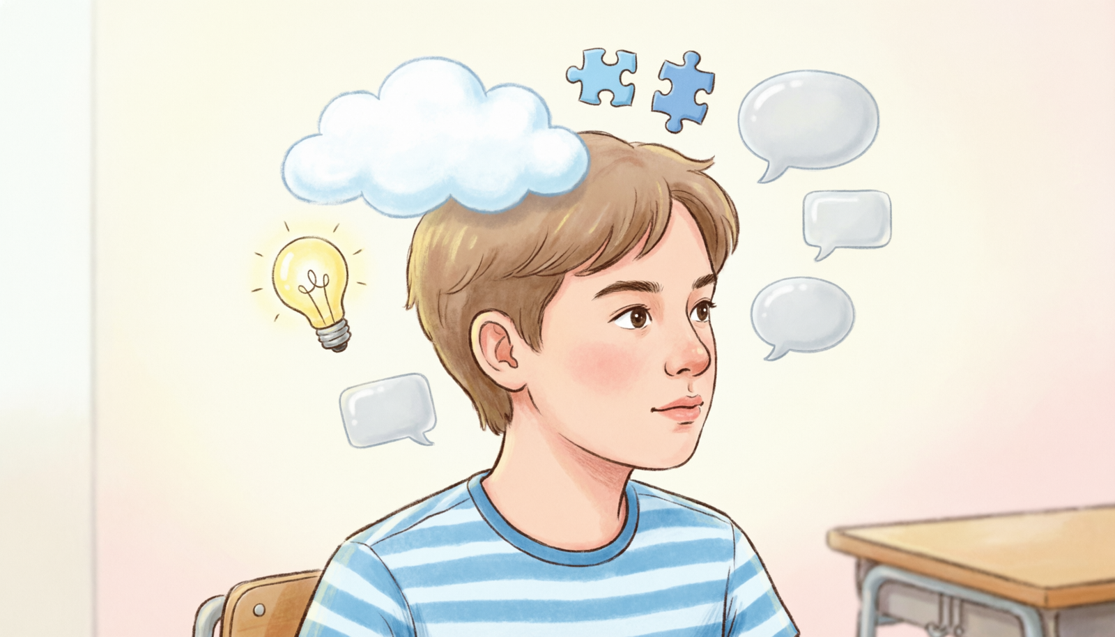 Student thinking with visual symbols representing common head idioms and metaphors