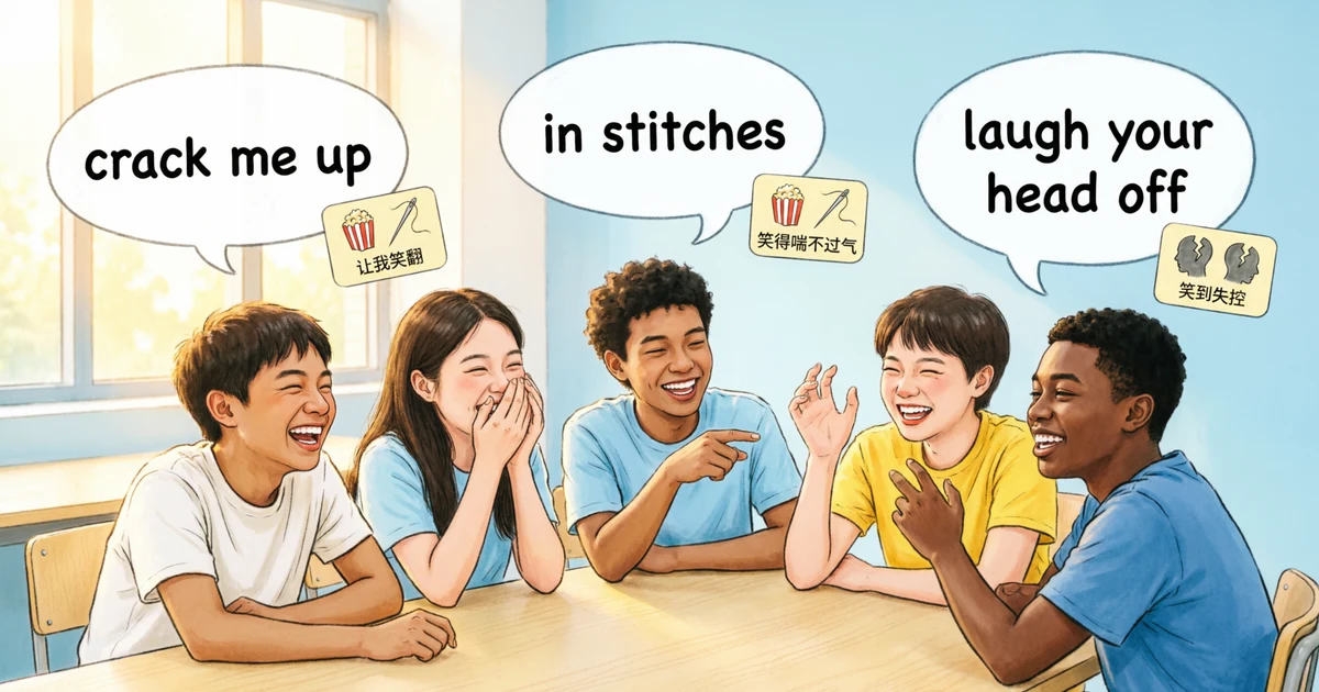 Students laughing while learning idioms for funny and the difference between idioms and metaphors.