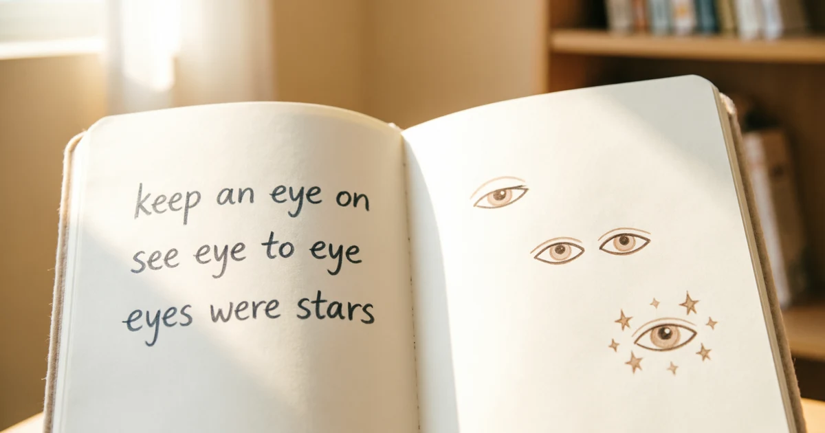 Notebook showing idioms for eyes and metaphor examples for English learners