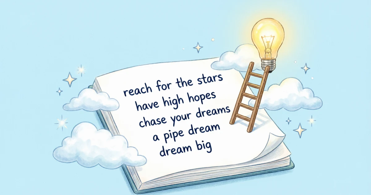 Notebook showing idioms for dreams with clouds, stars, and learning symbols
