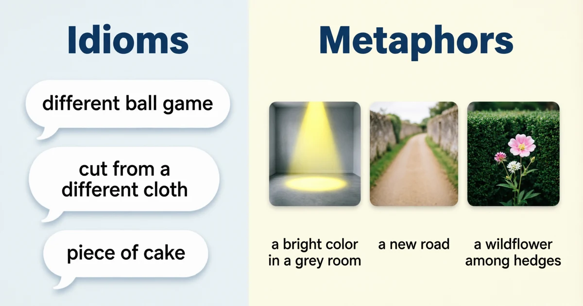 Idioms for different compared with metaphors using classroom examples and visual language symbols
