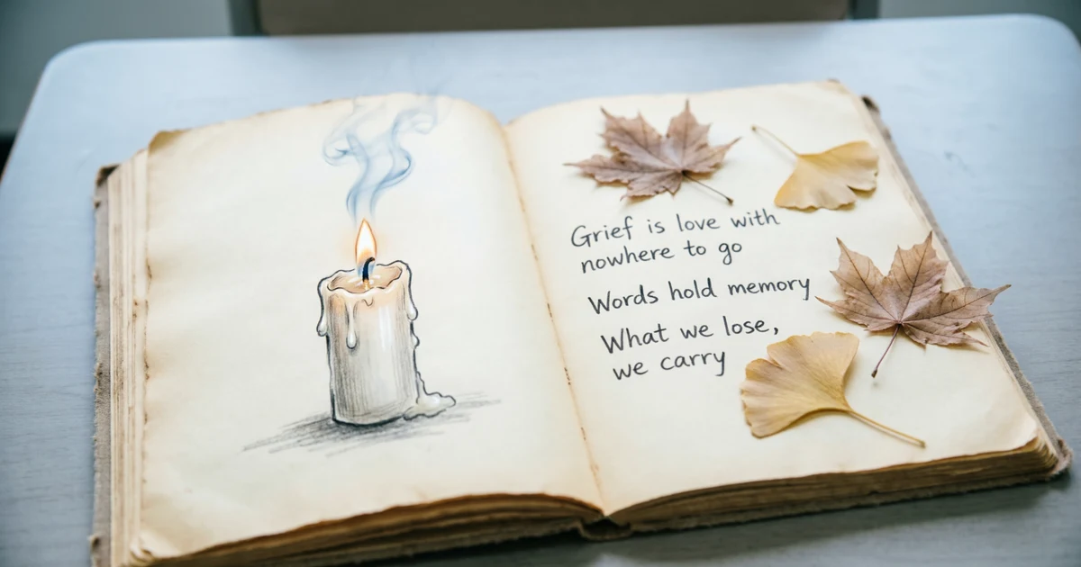 Notebook explaining idioms for death and metaphors with gentle language symbols