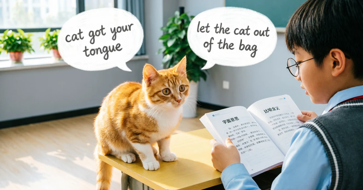 Student learning the meanings of cat idioms and literal cat expressions