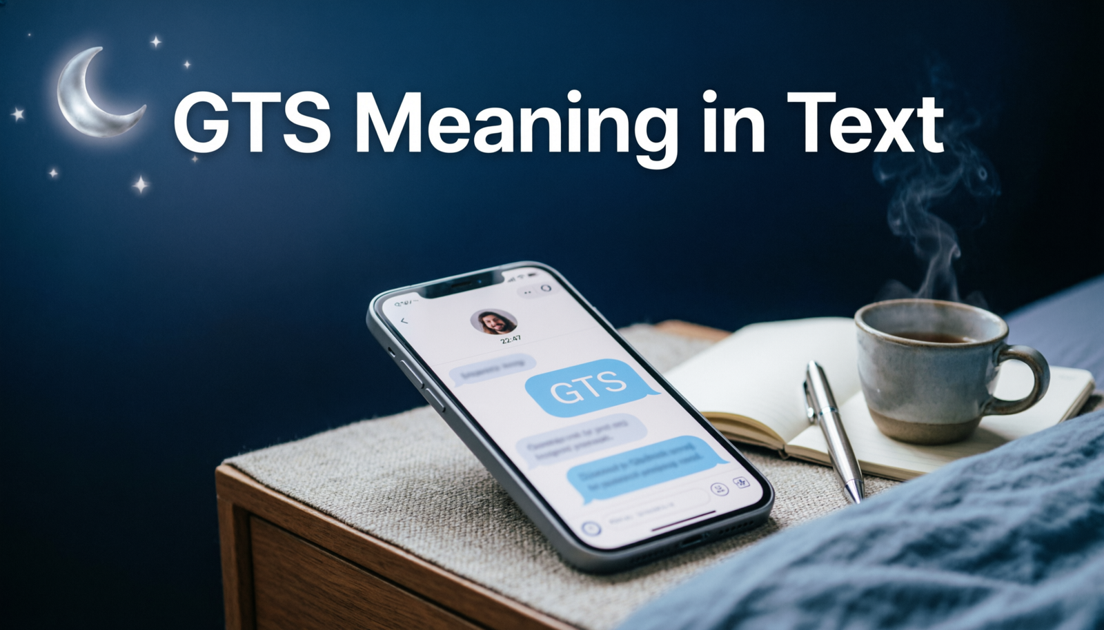 GTS meaning in text shown in a modern smartphone messaging conversation