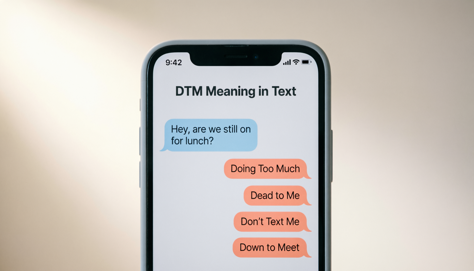 Phone conversation explaining DTM meaning in text with common definitions and message examples