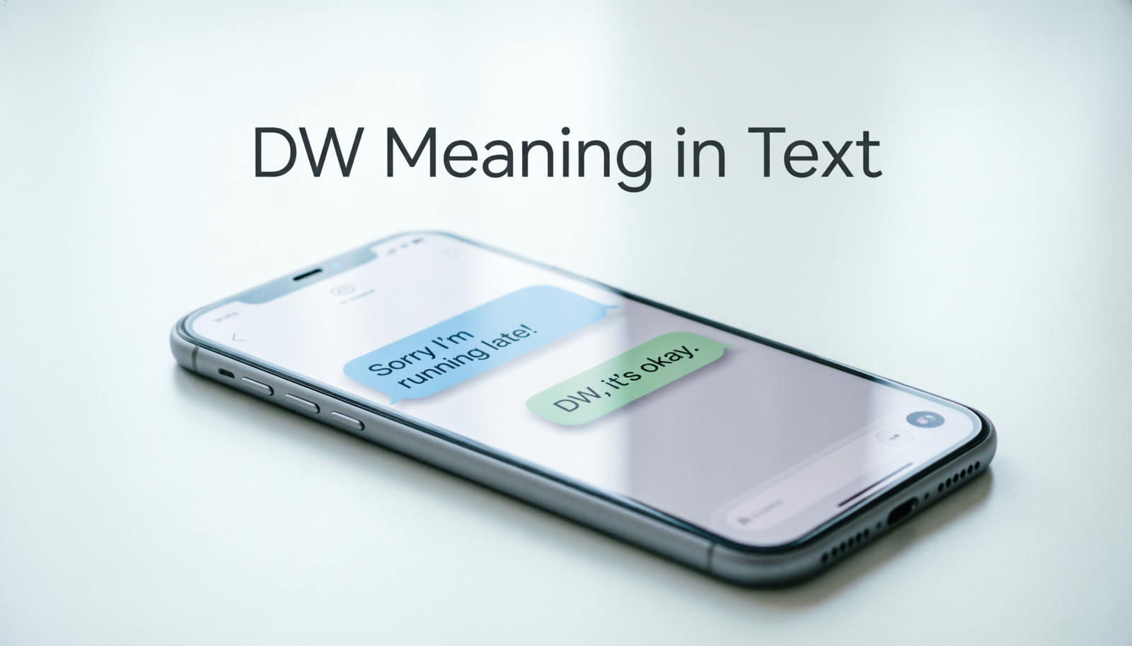 Phone conversation explaining DW meaning in text as don’t worry