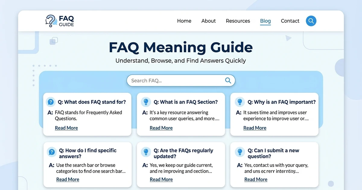 FAQ page showing common questions and answers on a website