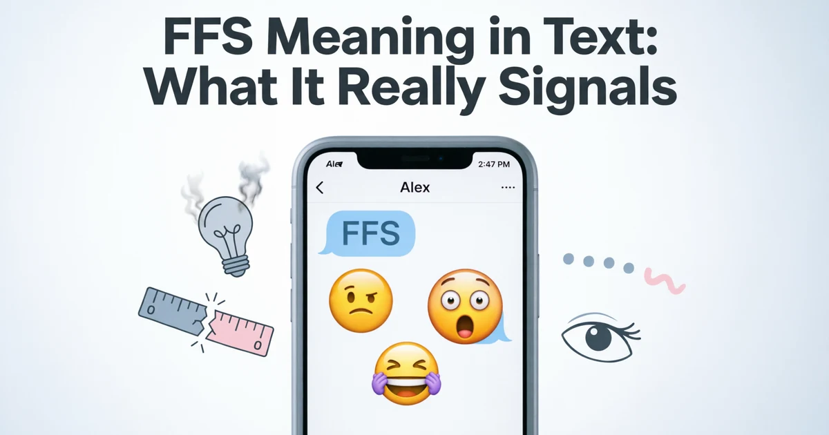 Phone displaying an FFS text message with symbols representing frustration, surprise, and playful annoyance