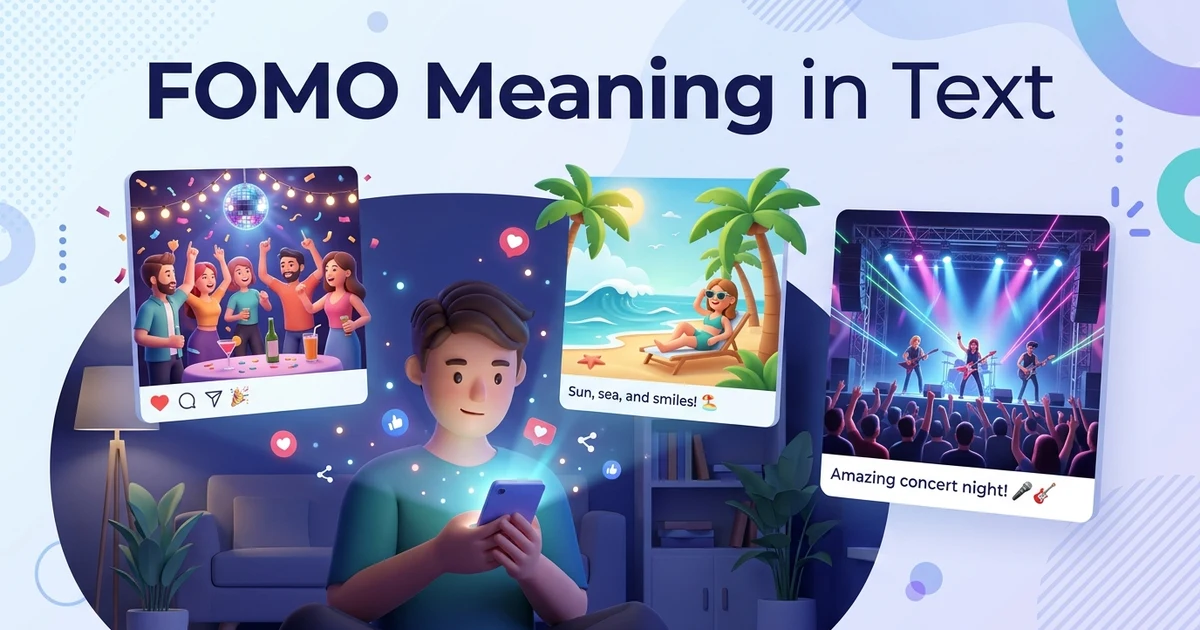 Person looking at social media on a smartphone illustrating the FOMO meaning in text
