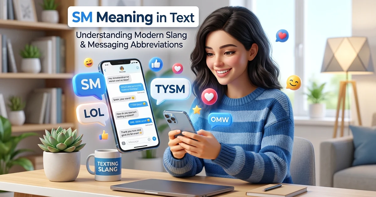 Person reading a smartphone message explaining SM meaning in text and online chats