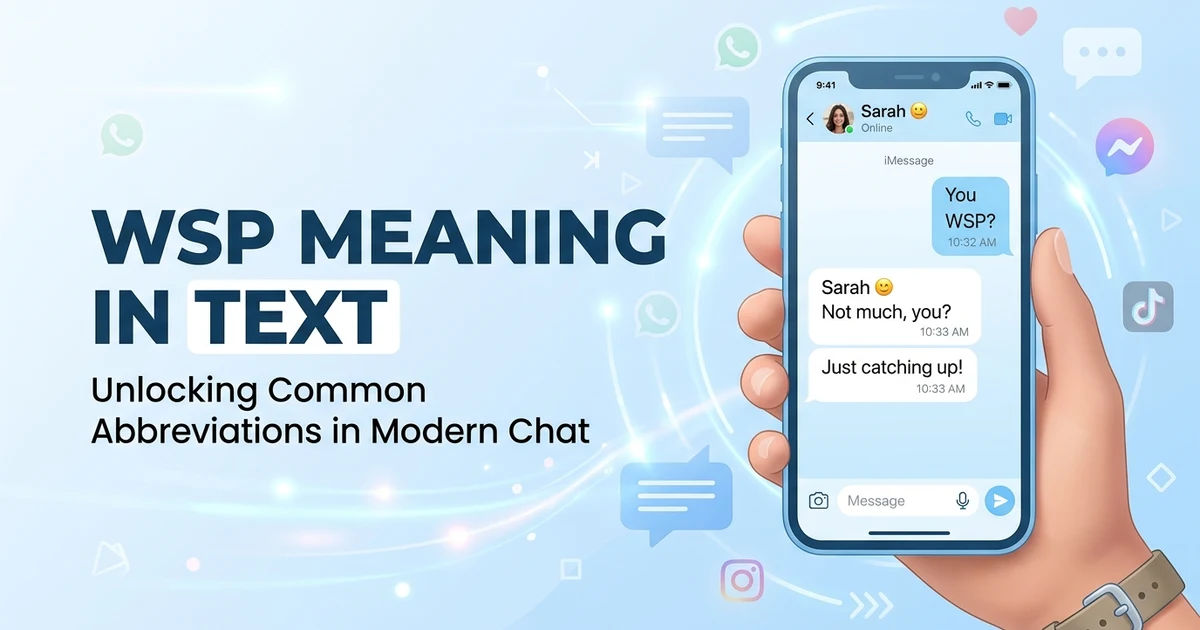 Person texting on a smartphone with WSP meaning in text explained on screen