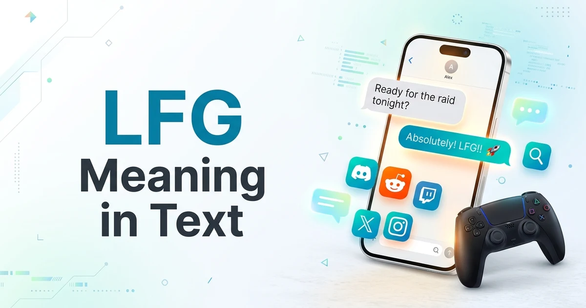 Person texting on a smartphone with LFG meaning in text displayed on the screen