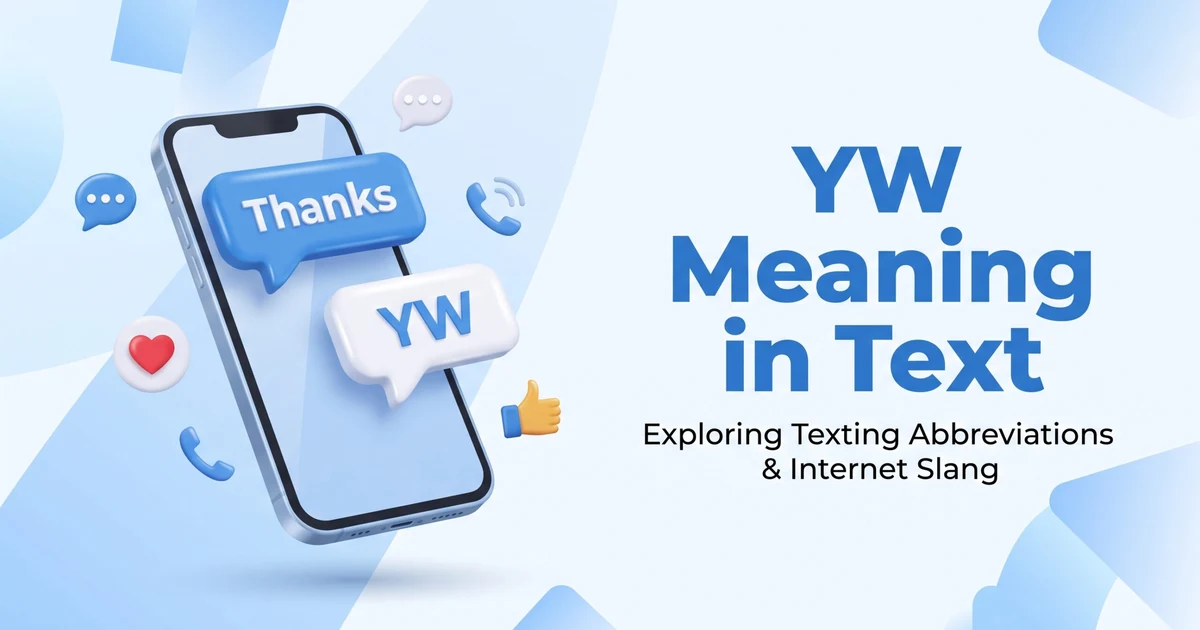 Illustration explaining the YW meaning in text with common texting examples.