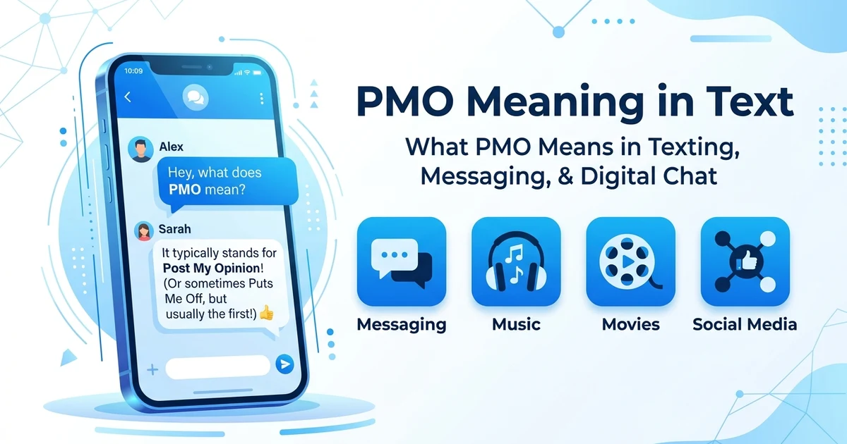 Smartphone displaying a text conversation explaining PMO meaning in text