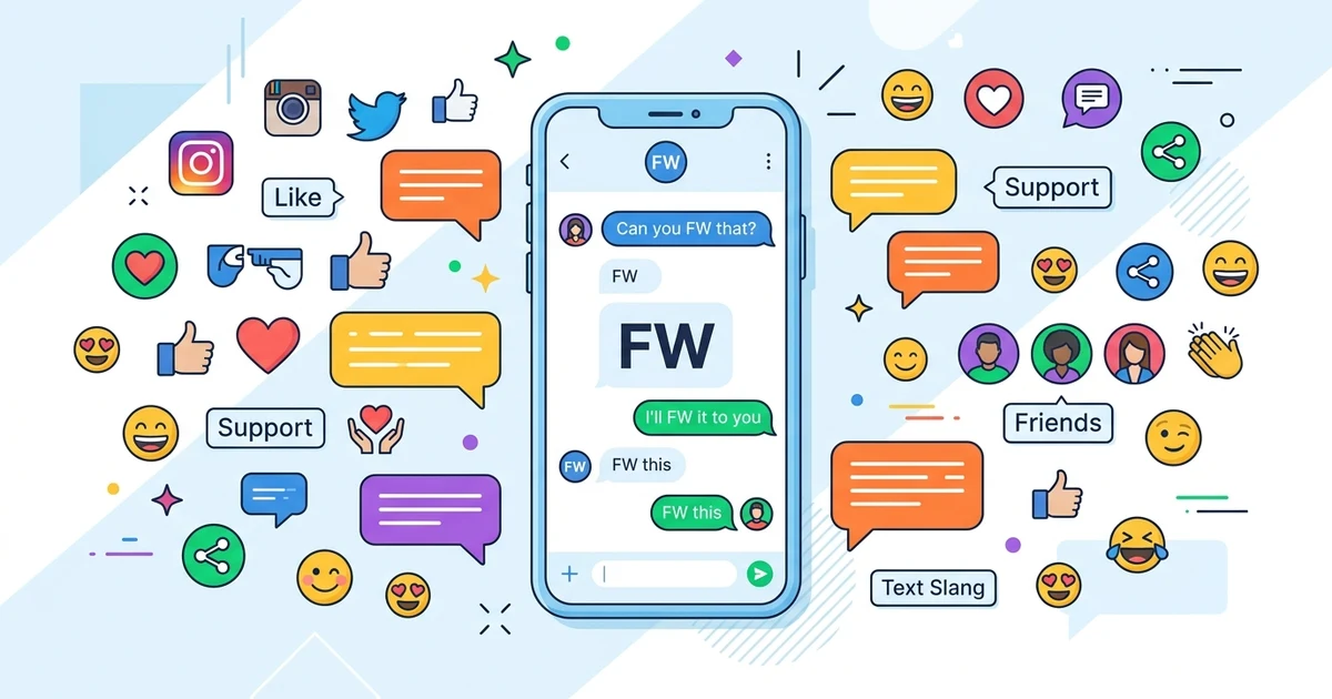 FW meaning in text explained with chat examples for Snapchat, TikTok, Instagram, and WhatsApp.