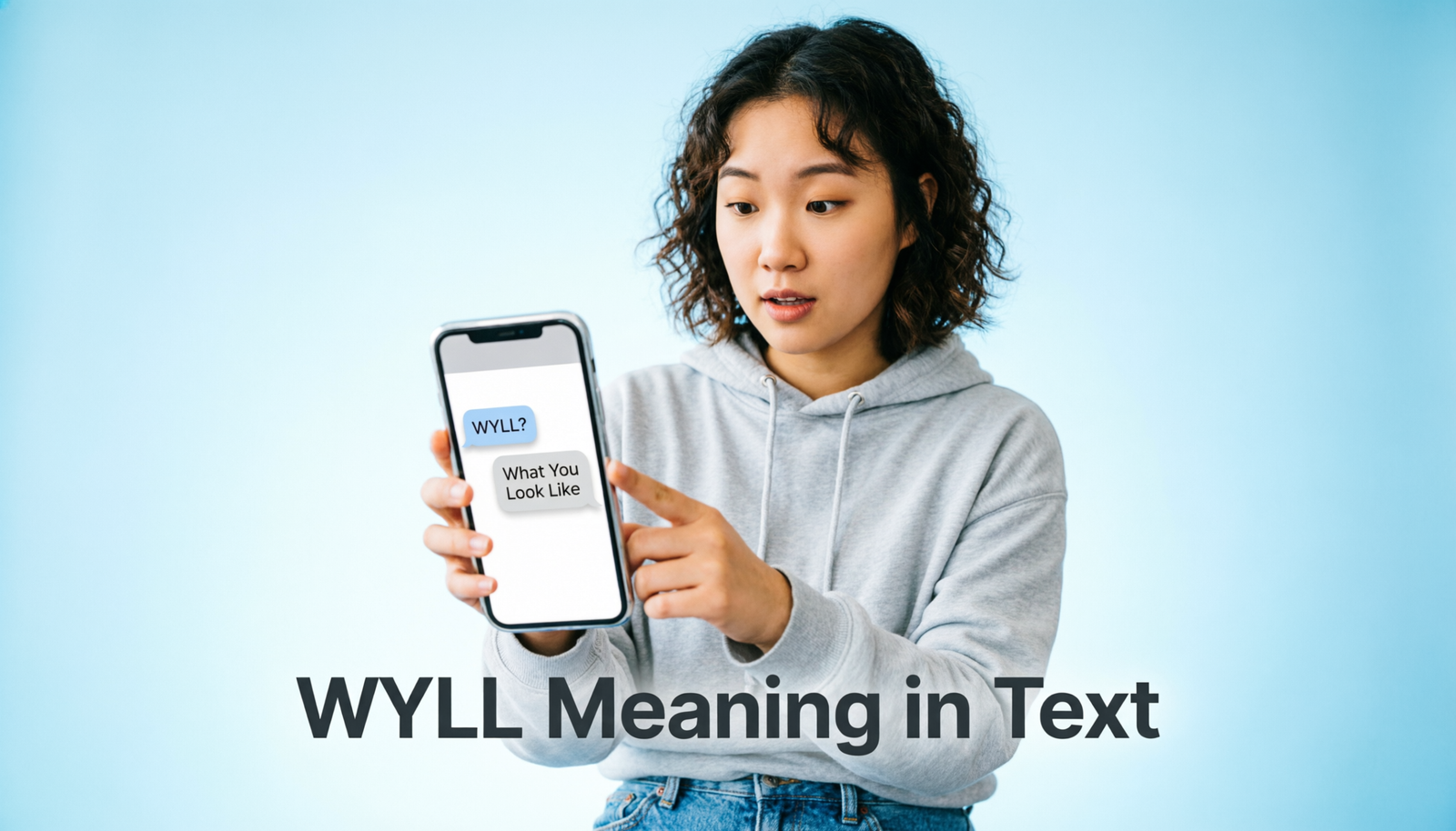 Phone displaying a conversation that explains the WYLL meaning in text