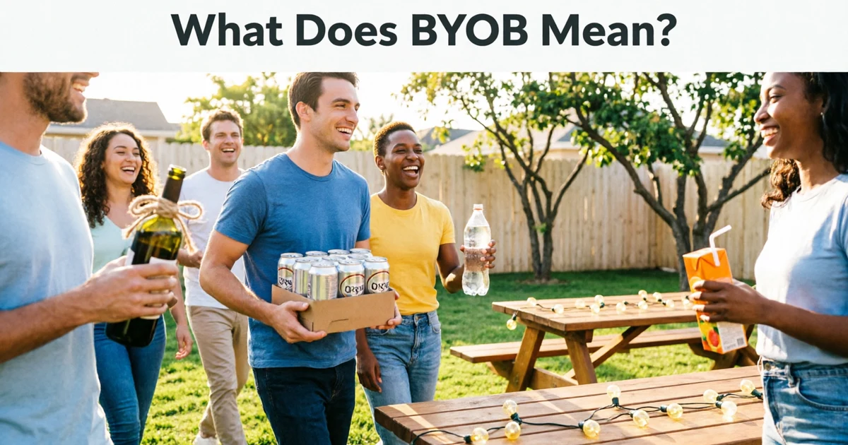 Friends arriving at a gathering carrying their own beverages for a BYOB event.