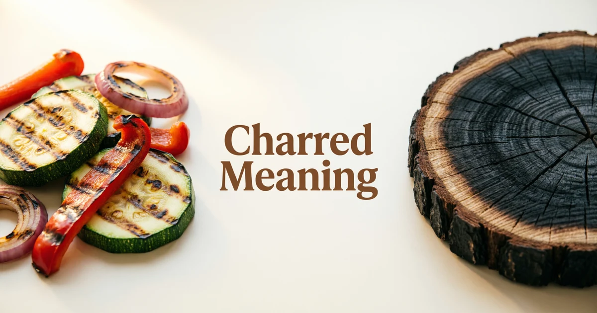 Charred meaning illustrated with grilled vegetables and blackened wood