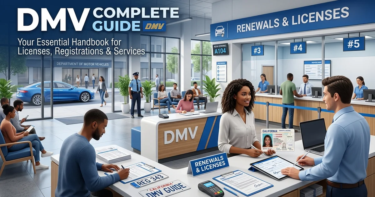 Person visiting a DMV office to renew a driver's license and vehicle registration