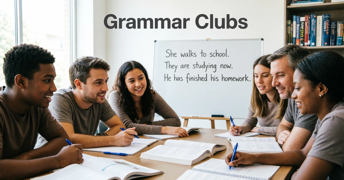 Students participating in a grammar clubs session with grammar exercises and discussion