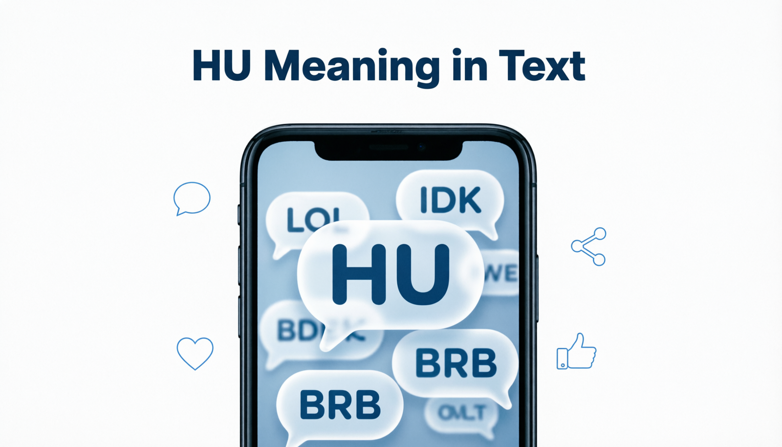 Person reading a phone with HU meaning in text explained alongside common texting abbreviations