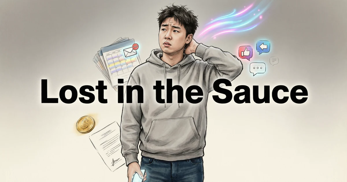 Lost in the sauce slang meaning explained with a confused person surrounded by distractions