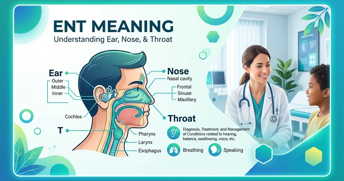 ENT meaning explained with an ear nose and throat medical illustration