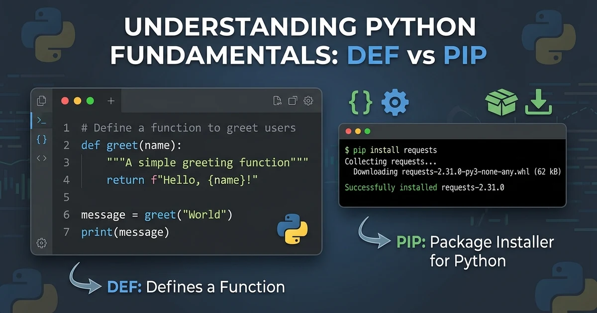 Pip def meaning explained with Python code and package commands